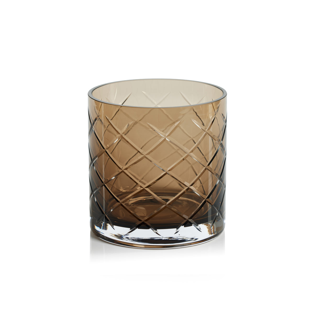 Zodax Mariel 6" Tall Hand Cut Glass Vase / Candle Holder, Walnut