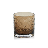 Zodax Mariel 6" Tall Hand Cut Glass Vase / Candle Holder, Walnut