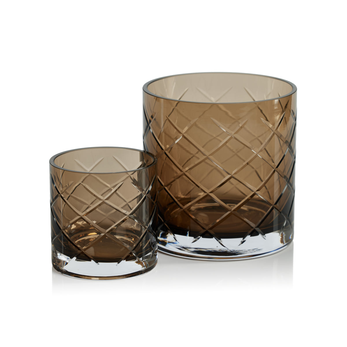 Zodax Mariel 6" Tall Hand Cut Glass Vase / Candle Holder, Walnut