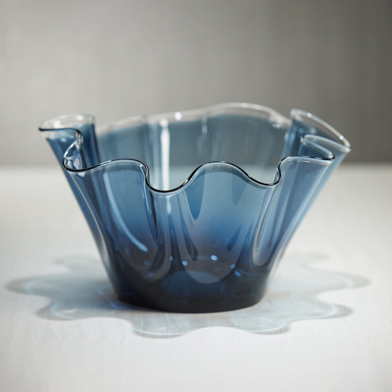 Zodax Vellerti 6"Tall Wave Glass Bowl, Blue