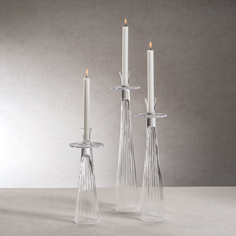 Zodax Oslob Tall Ribbed Glass Taper Holder, Large