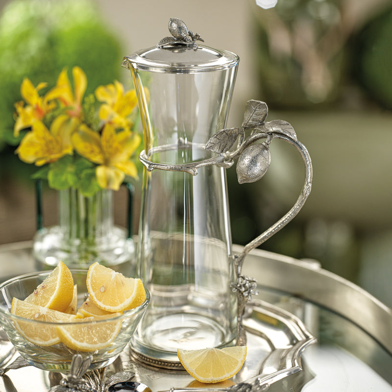 Zodax Amalfi 11.5" Tall Lemon Pewter & Glass Pitcher with Lid