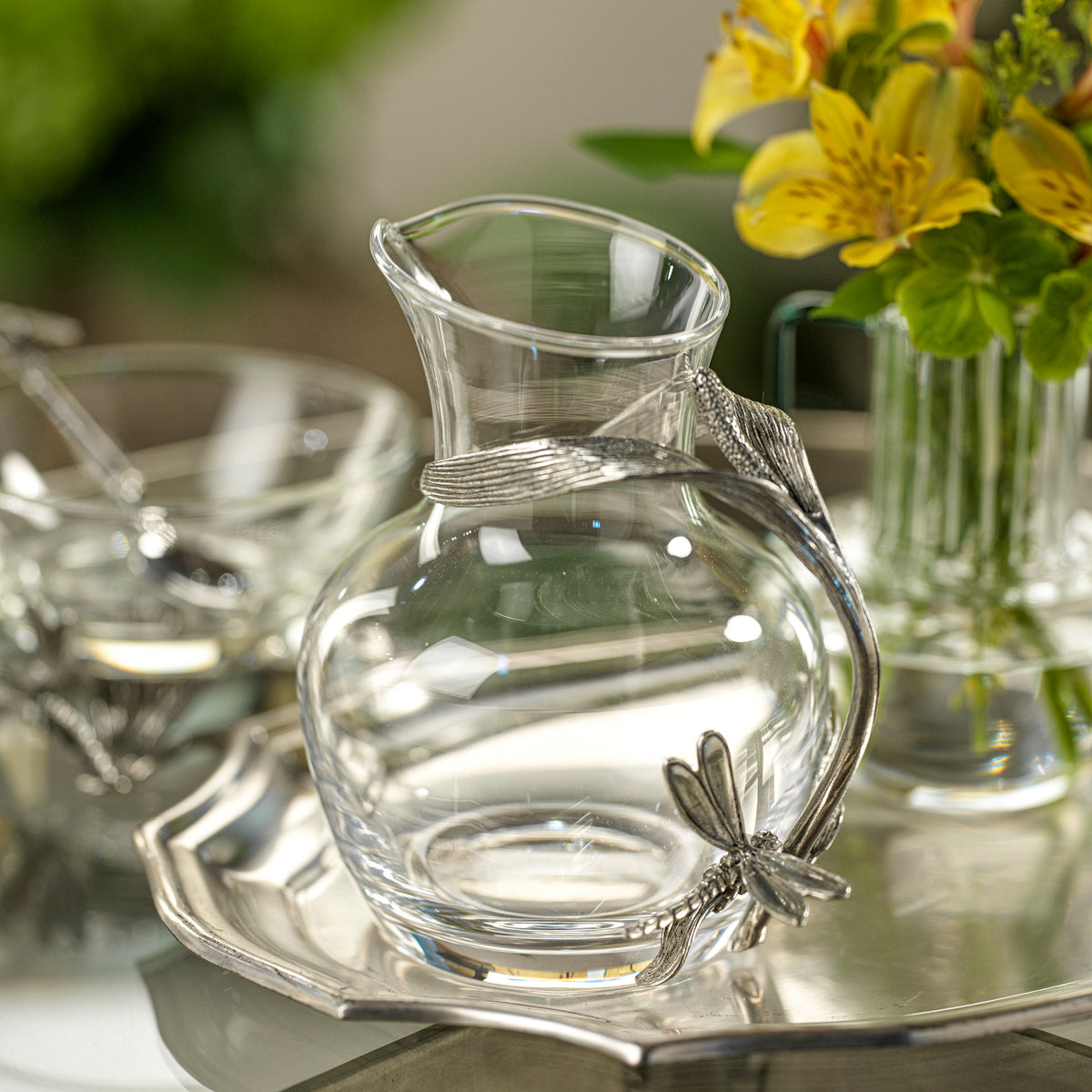 Zodax Dragonfly on Stalk Pewter & Glass Carafe