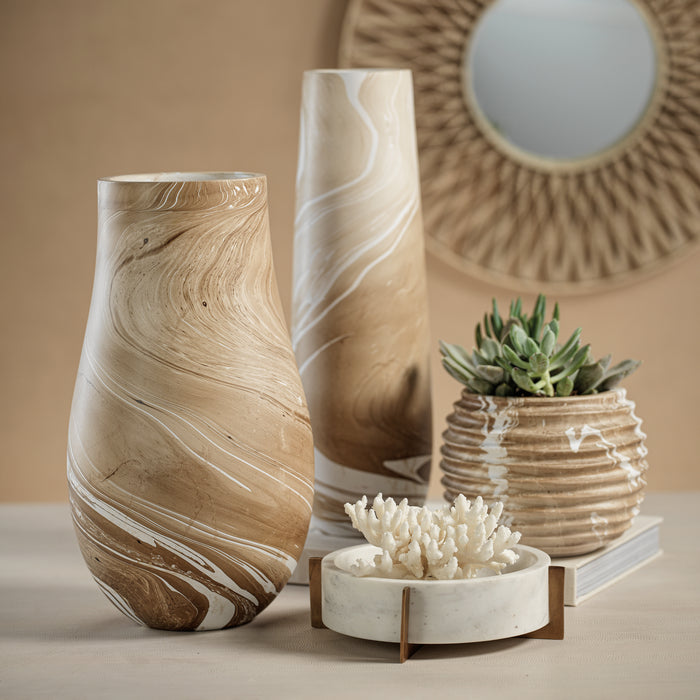 Zodax Bellshill Mango Wood Marbleized Cocoon Pot, 9.5" x 7.75"