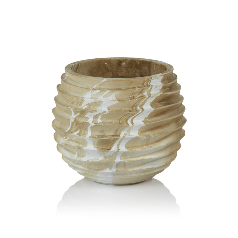 Zodax Bellshill Mango Wood Marbleized Cocoon Pot, 9.5" x 7.75"