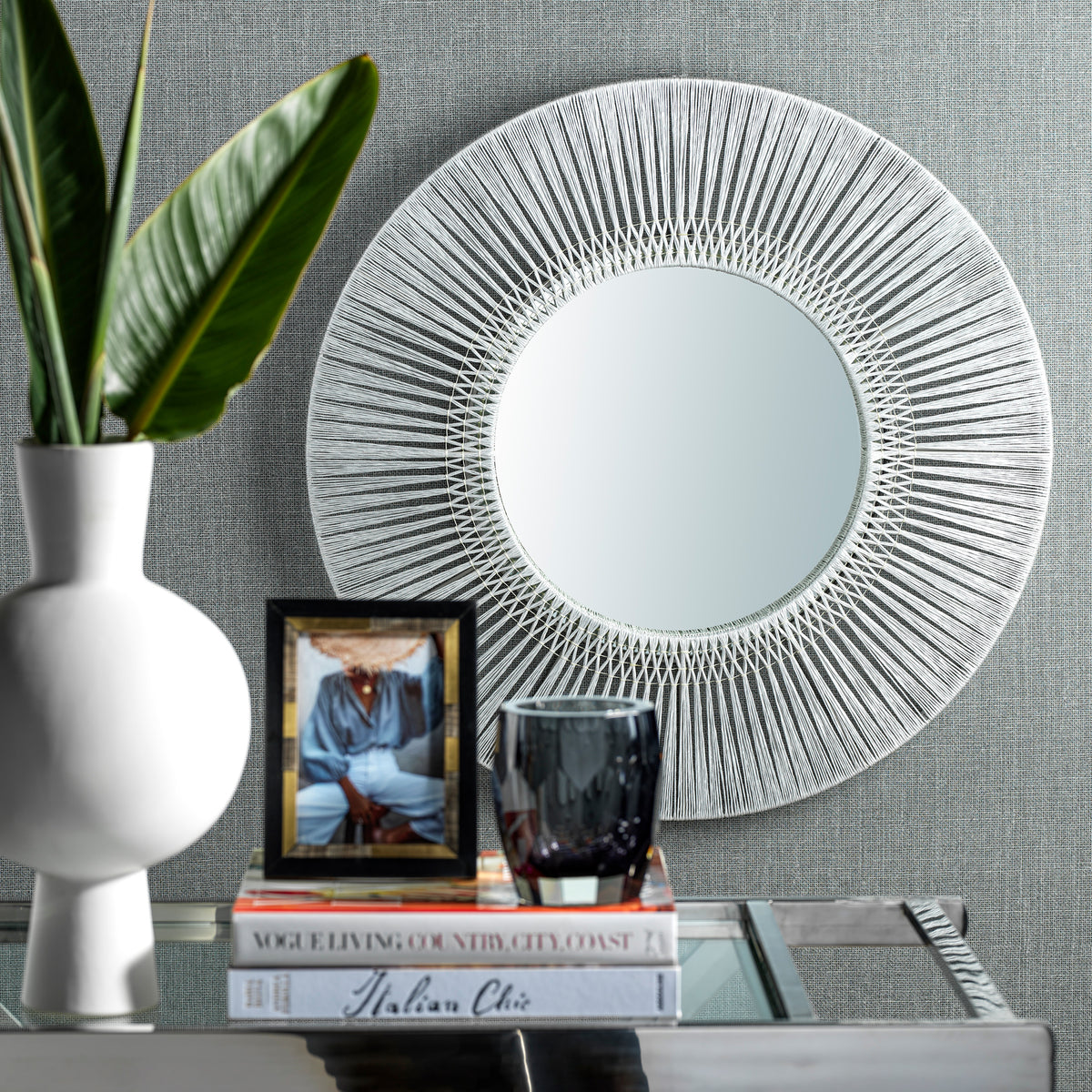 Zodax Mildura Round Silver Gray Interlaced Wall Mirror, 31.5"