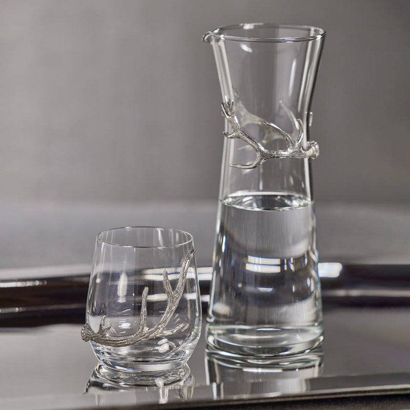 Zodax Malachi Stemless Glasses with Pewter Antler, Set of 2