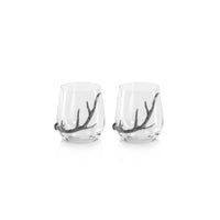 Zodax Malachi Stemless Glasses with Pewter Antler, Set of 2