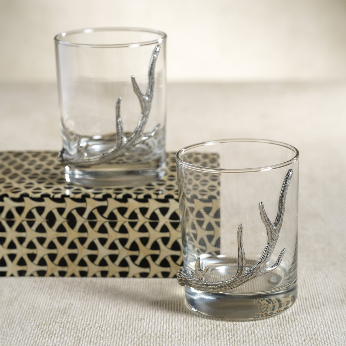 Zodax Malachi Rock Glasses with Pewter Antler, Set of 2
