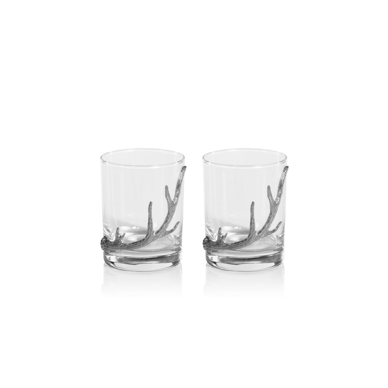 Zodax Malachi Rock Glasses with Pewter Antler, Set of 2