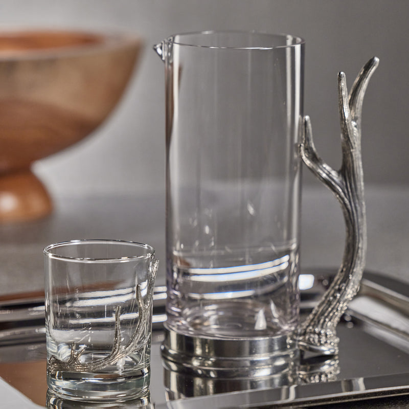 Zodax Malachi Rock Glass Pitcher with Pewter Antler Handle