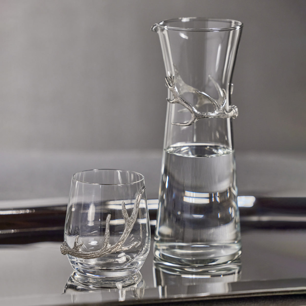 Zodax Malachi Glass Carafe with Pewter Antler
