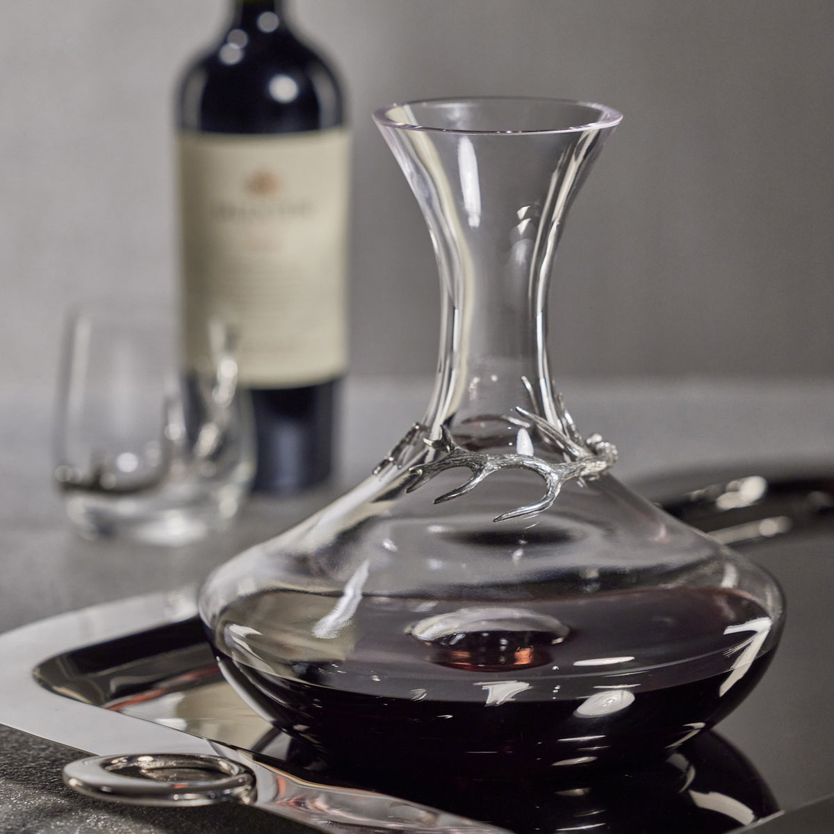 Zodax Malachi Glass Wine Decanter with Pewter Antler