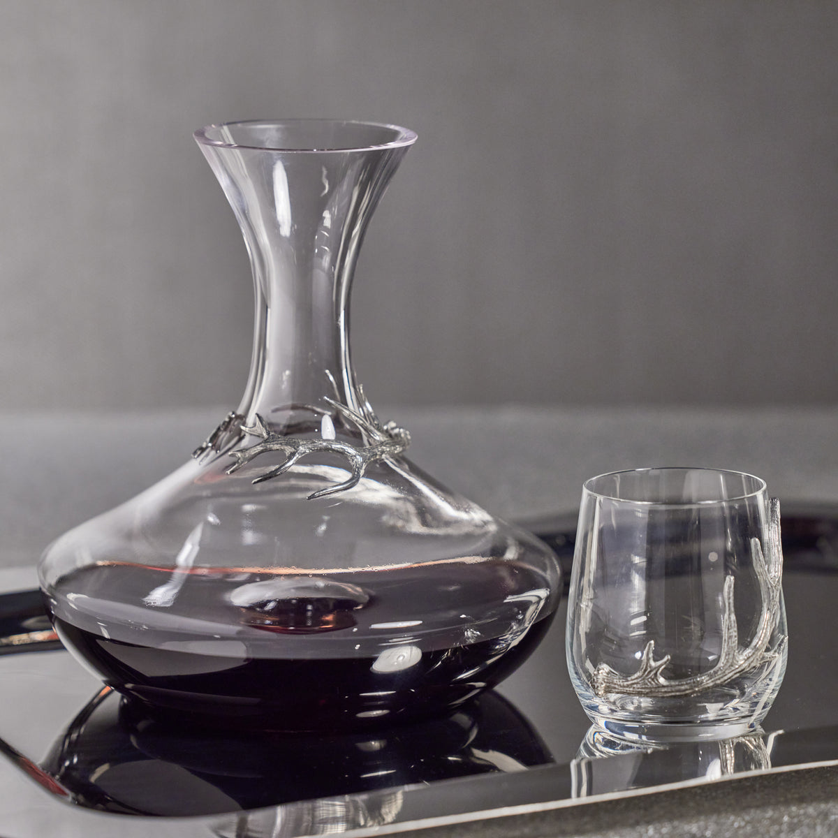 Zodax Malachi Glass Wine Decanter with Pewter Antler