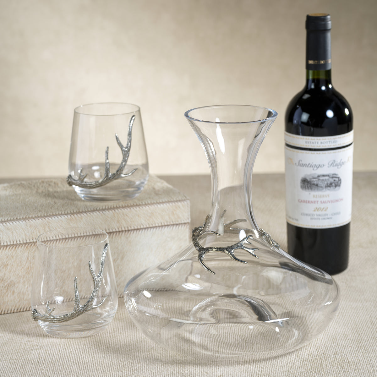 Zodax Malachi Glass Wine Decanter with Pewter Antler