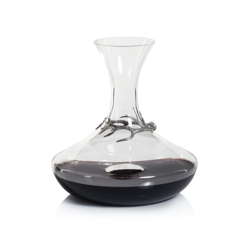 Zodax Malachi Glass Wine Decanter with Pewter Antler