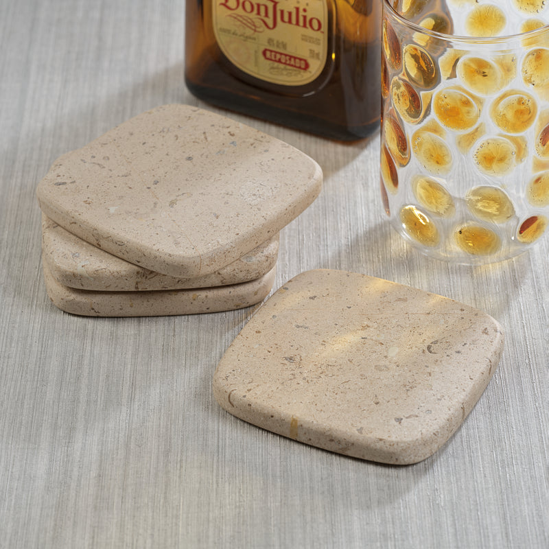 Zodax Foru Travertine Stone Coasters, Set of 4