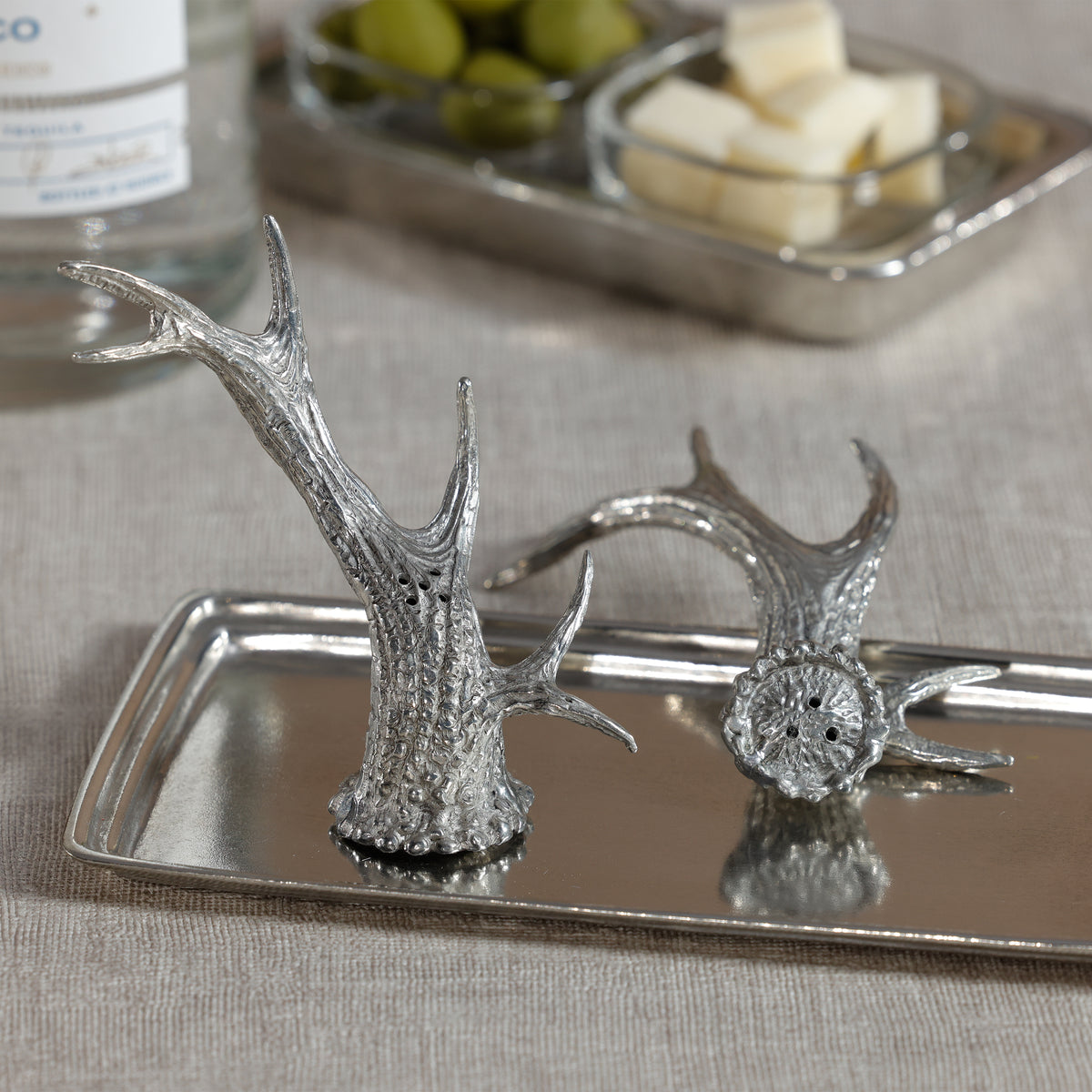 Zodax St. Anton Pewter Antler Salt & Pepper Shaker