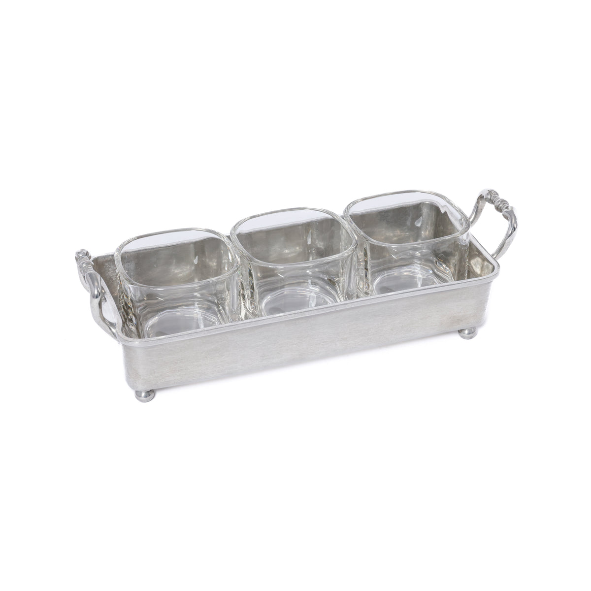 Zodax St. Anton Pewter & Glass 3-Section Condiment Tray