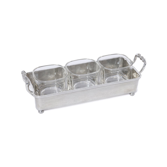 Zodax St. Anton Pewter & Glass 3-Section Condiment Tray