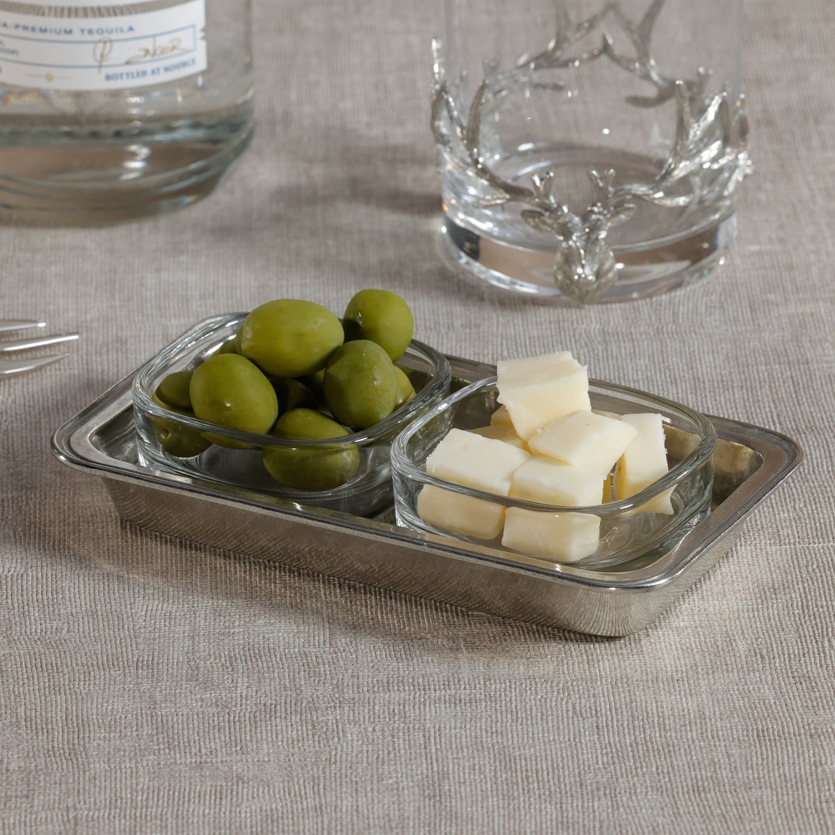 Zodax St. Moritz Pewter & Glass Condiment Set, Double