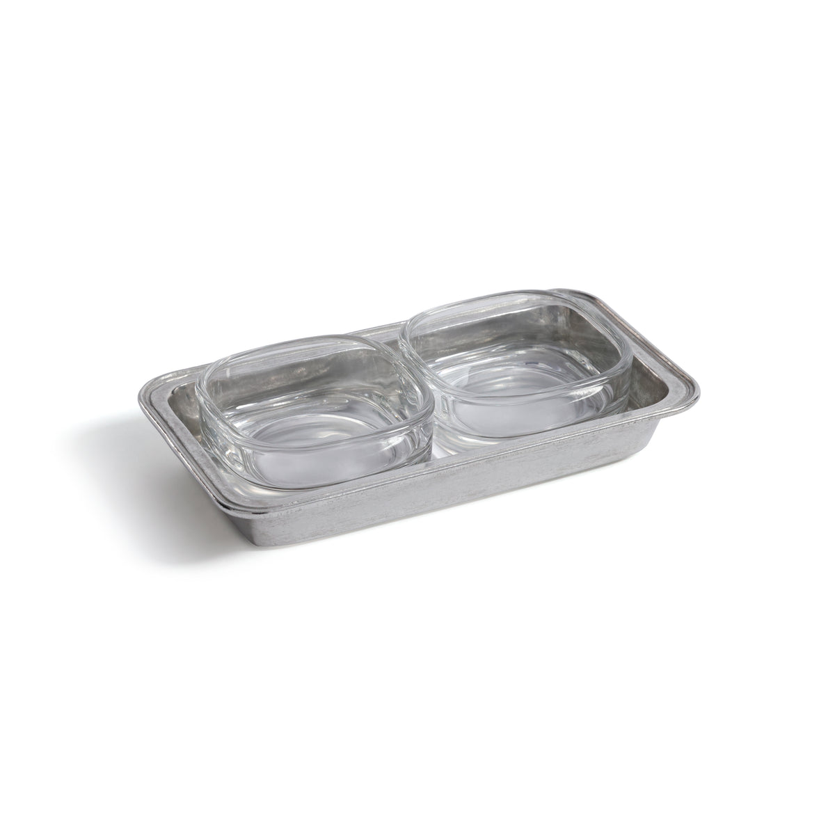 Zodax St. Moritz Pewter & Glass Condiment Set, Double