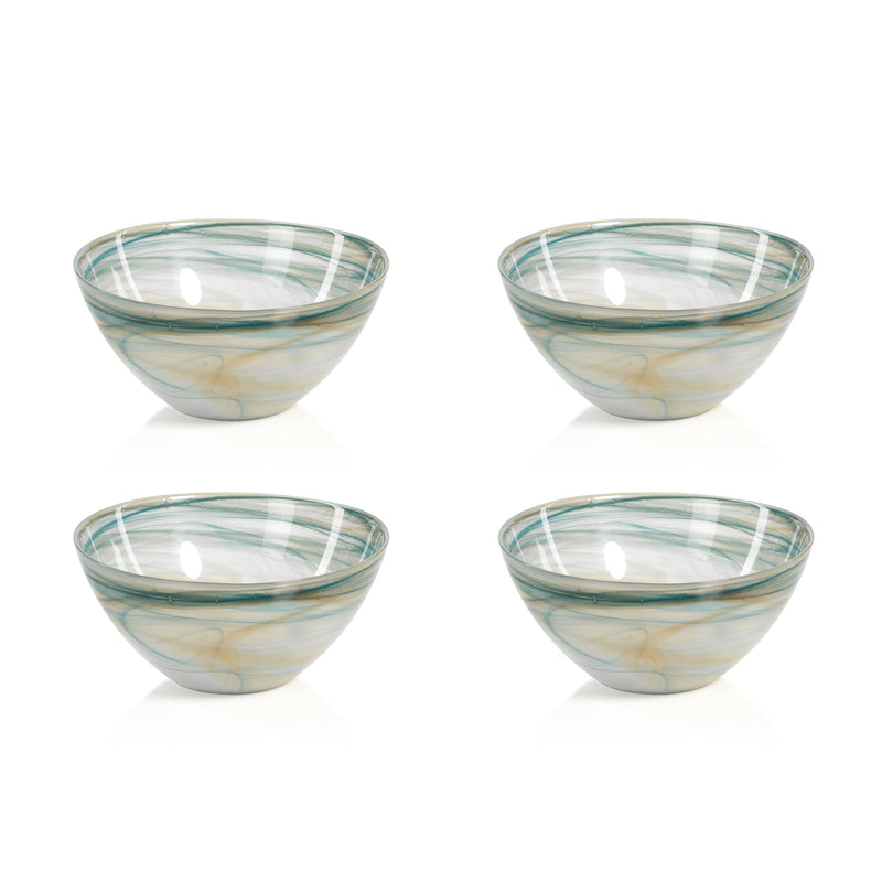 Zodax Lagoon 4-Inch Tall Alabaster Glass Bowls, Set of 4
