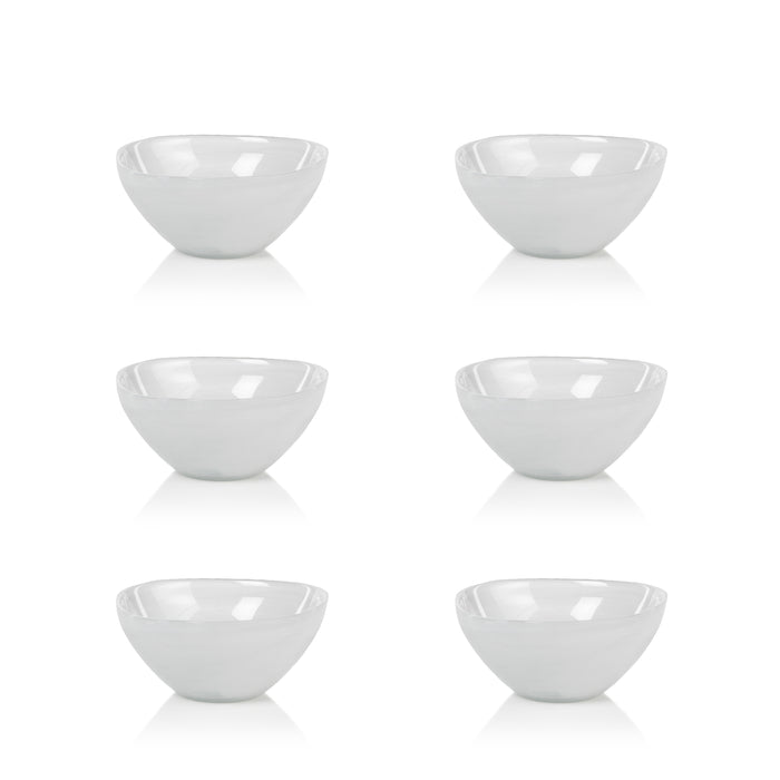 Zodax Monte Carlo Small White Alabaster Glass Bowls, Set of 6