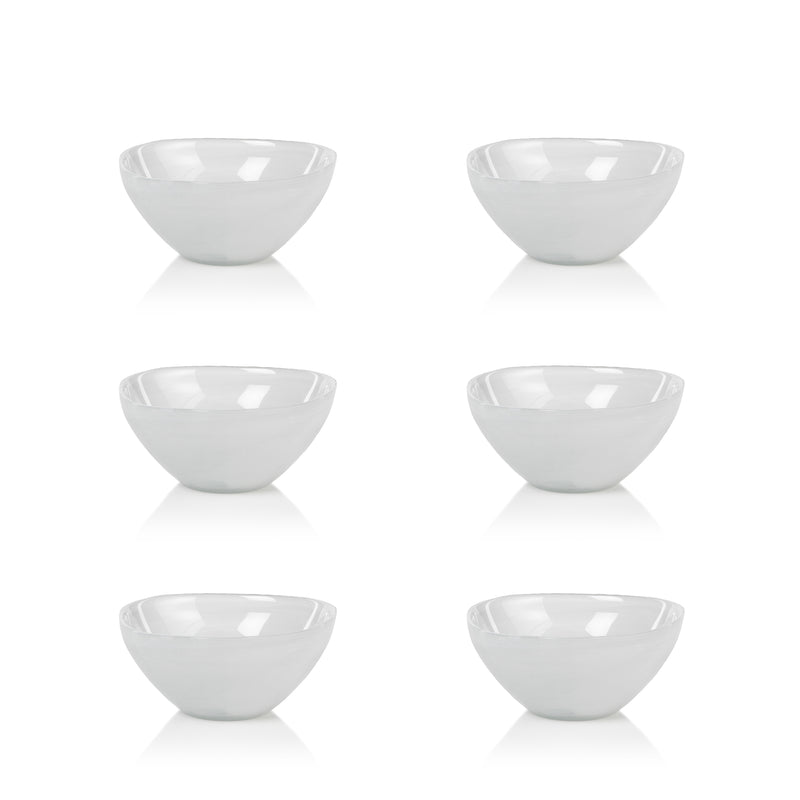 Zodax Monte Carlo Small White Alabaster Glass Bowls, Set of 6