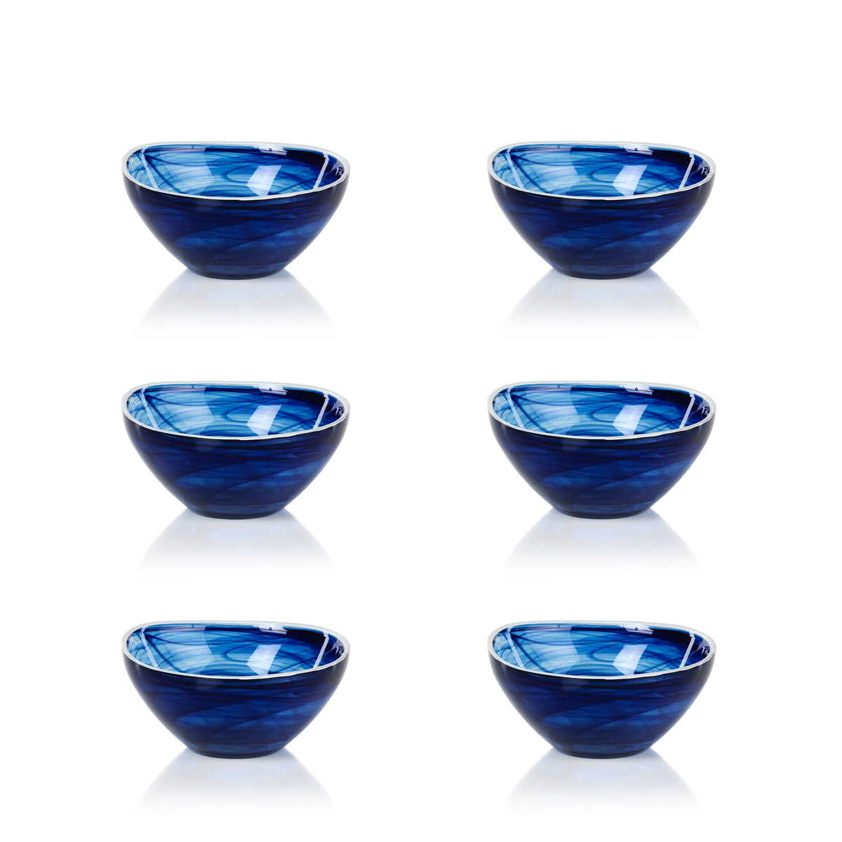 Zodax Monte Carlo Small Indigo Alabaster Glass Bowls, Set of 6