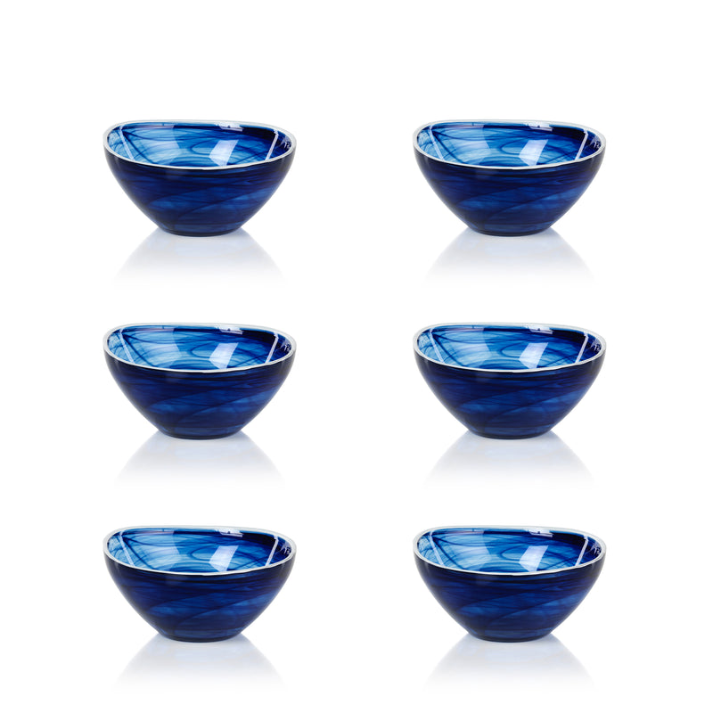 Zodax Monte Carlo Small Indigo Alabaster Glass Bowls, Set of 6