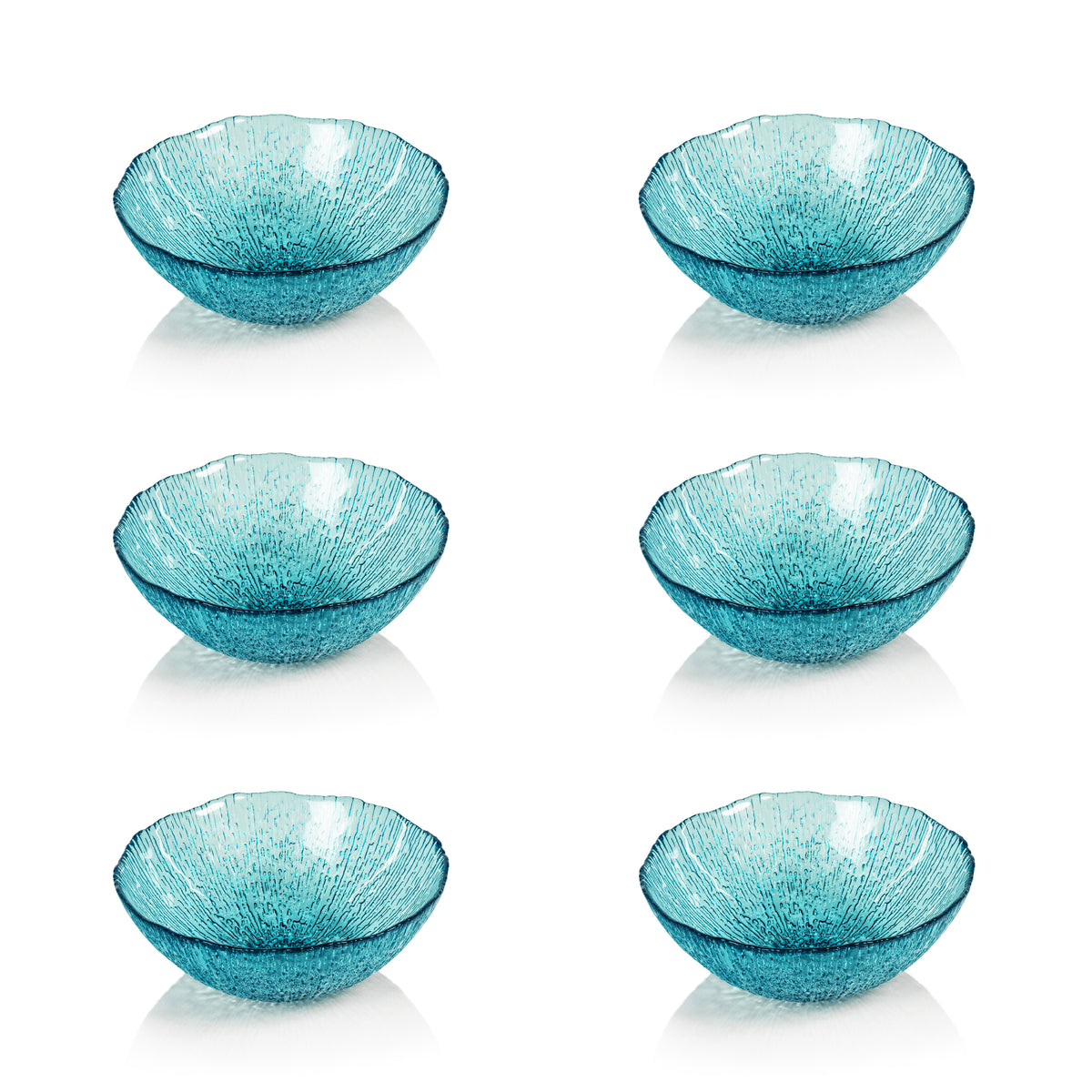 Zodax Exuma Aqua Blue Glass Bowls, Set of 6.