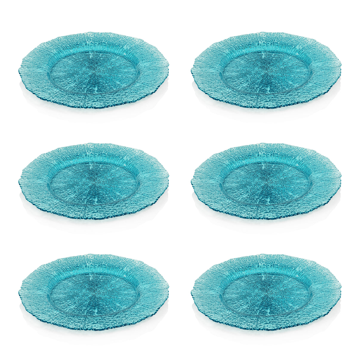 Zodax Exuma 12.75" Aqua Blue Glass Charger Plates, Set of 6