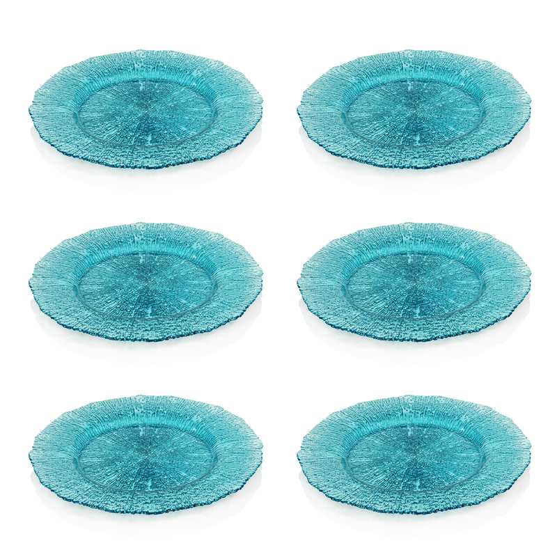 Zodax Exuma 12.75" Aqua Blue Glass Charger Plates, Set of 6