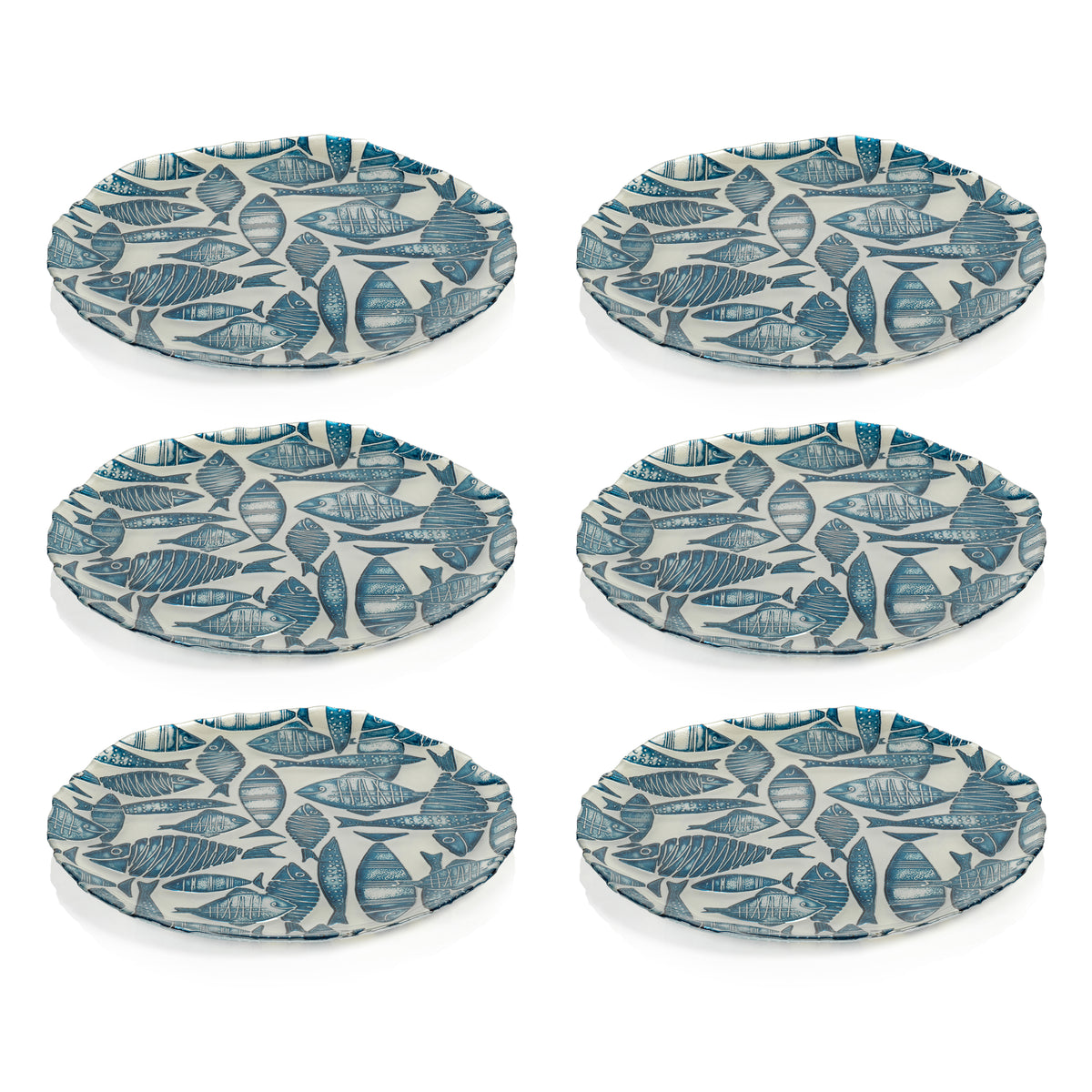 Zodax Exuma 6-Piece Blue and Silver Pearl Fish Platter Set