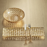 Zodax Nova 12.25" Braided Rectangular Glass Plates, Gold, Set of 6