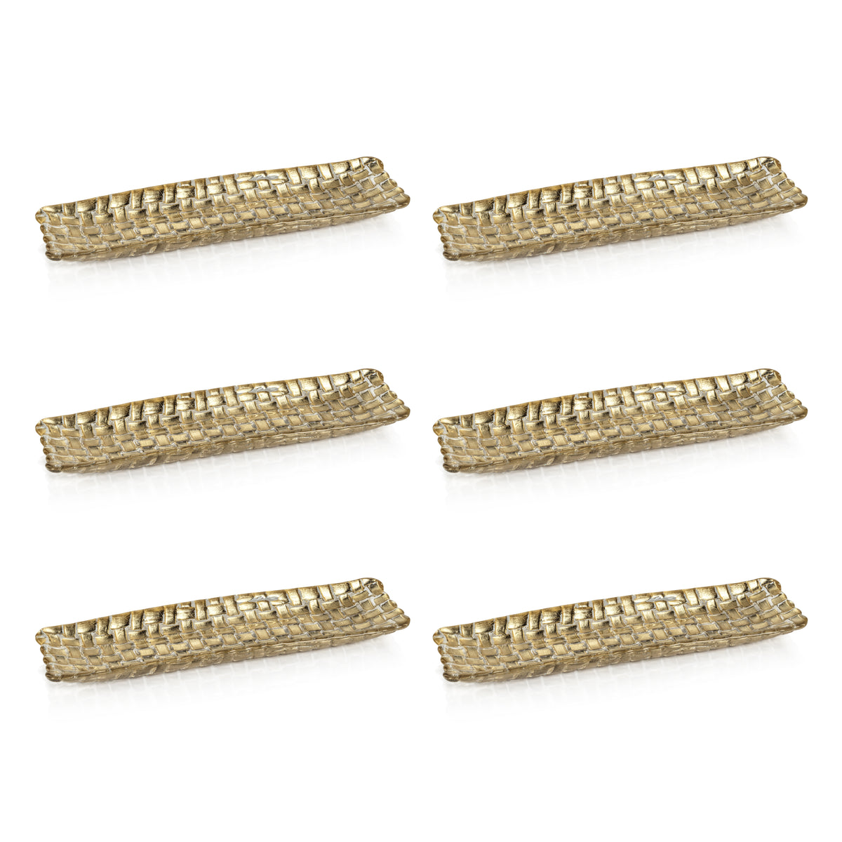 Zodax Nova 12.25" Braided Rectangular Glass Plates, Gold, Set of 6