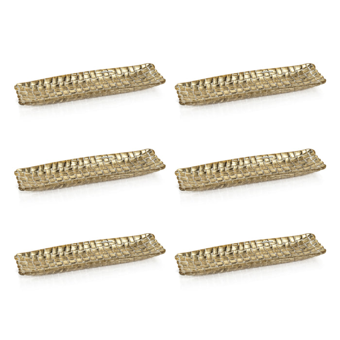Set of six wicker bread baskets on a white background
