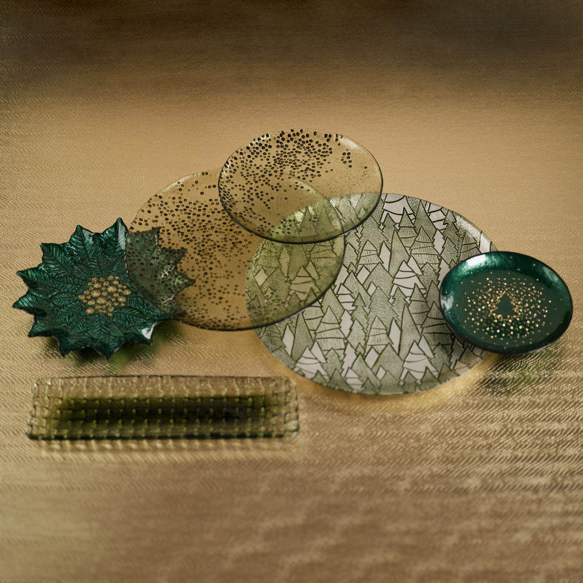 Zodax Nova 12.25" Braided Rectangular Glass Plates, Green, Set of 6