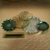 Zodax Nova 12.25" Braided Rectangular Glass Plates, Green, Set of 6