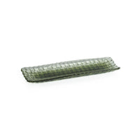 Zodax Nova 12.25" Braided Rectangular Glass Plates, Green, Set of 6