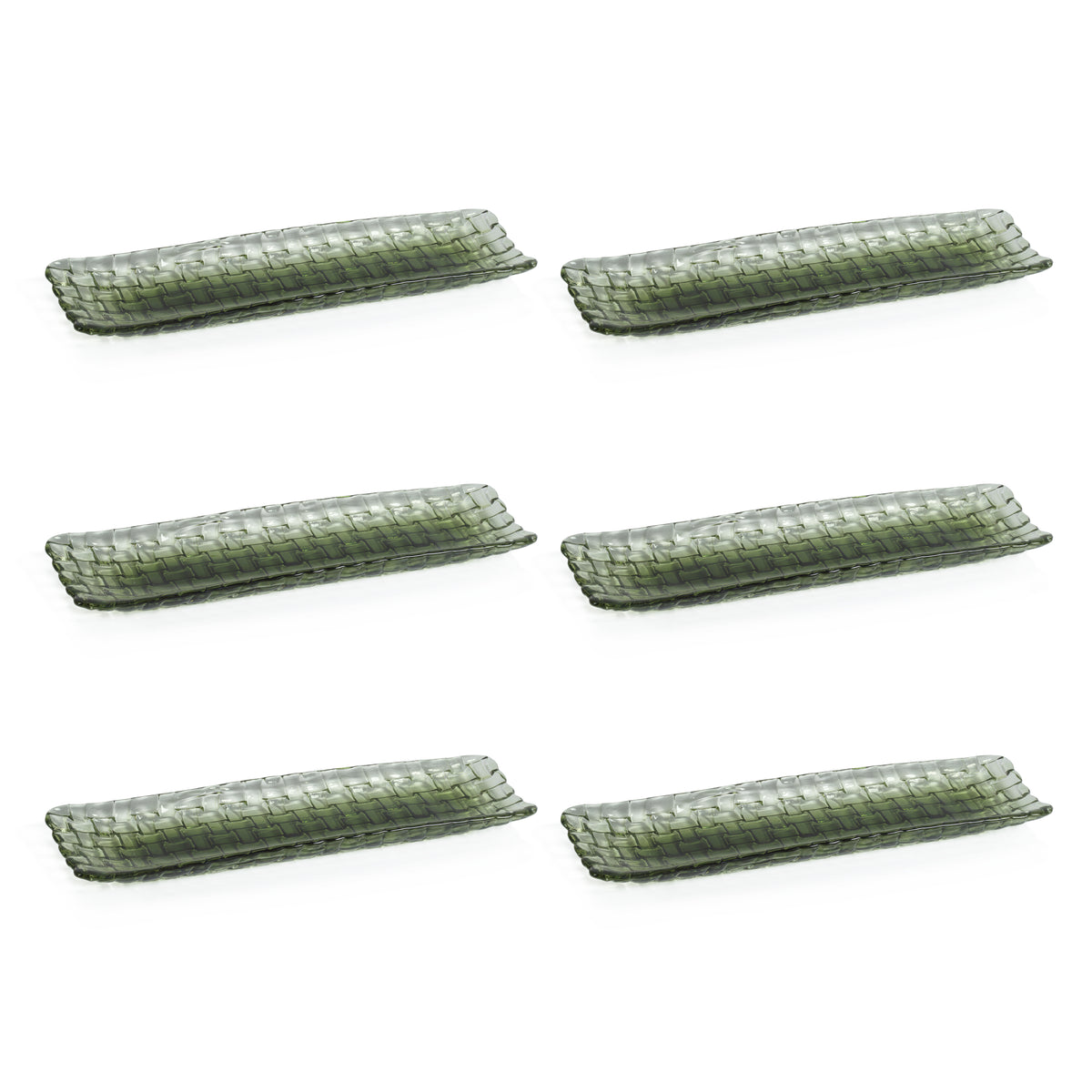 Zodax Nova 12.25" Braided Rectangular Glass Plates, Green, Set of 6