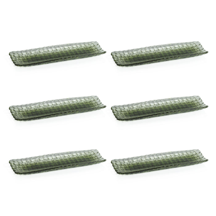 Zodax Nova 12.25" Braided Rectangular Glass Plates, Green, Set of 6