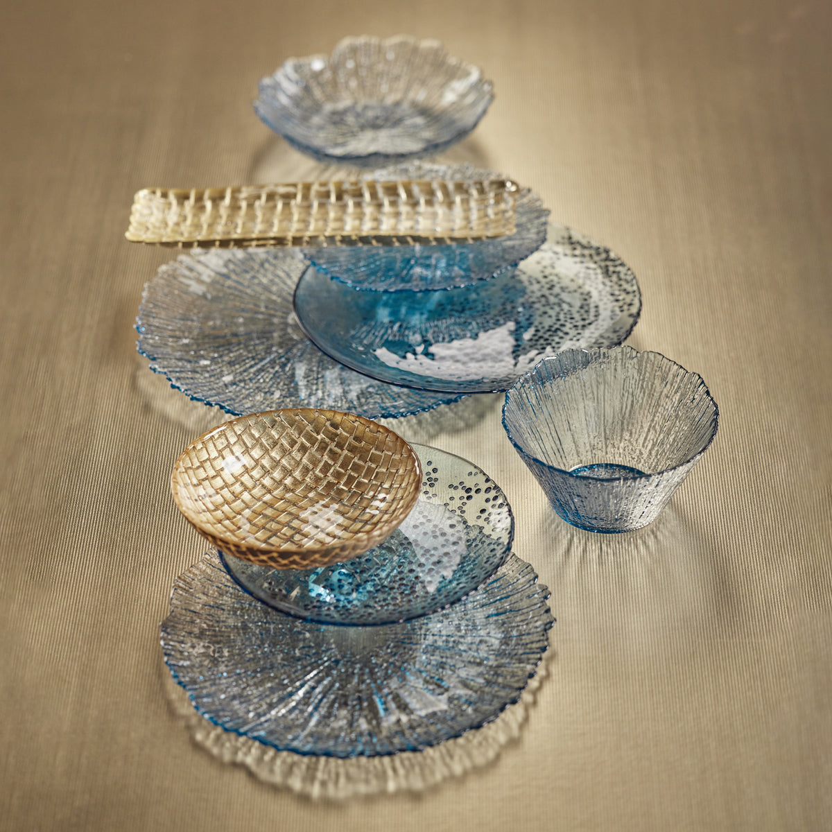 Zodax Axel Icy Sapphire Freeform Glass Serving Bowls, Set of 6