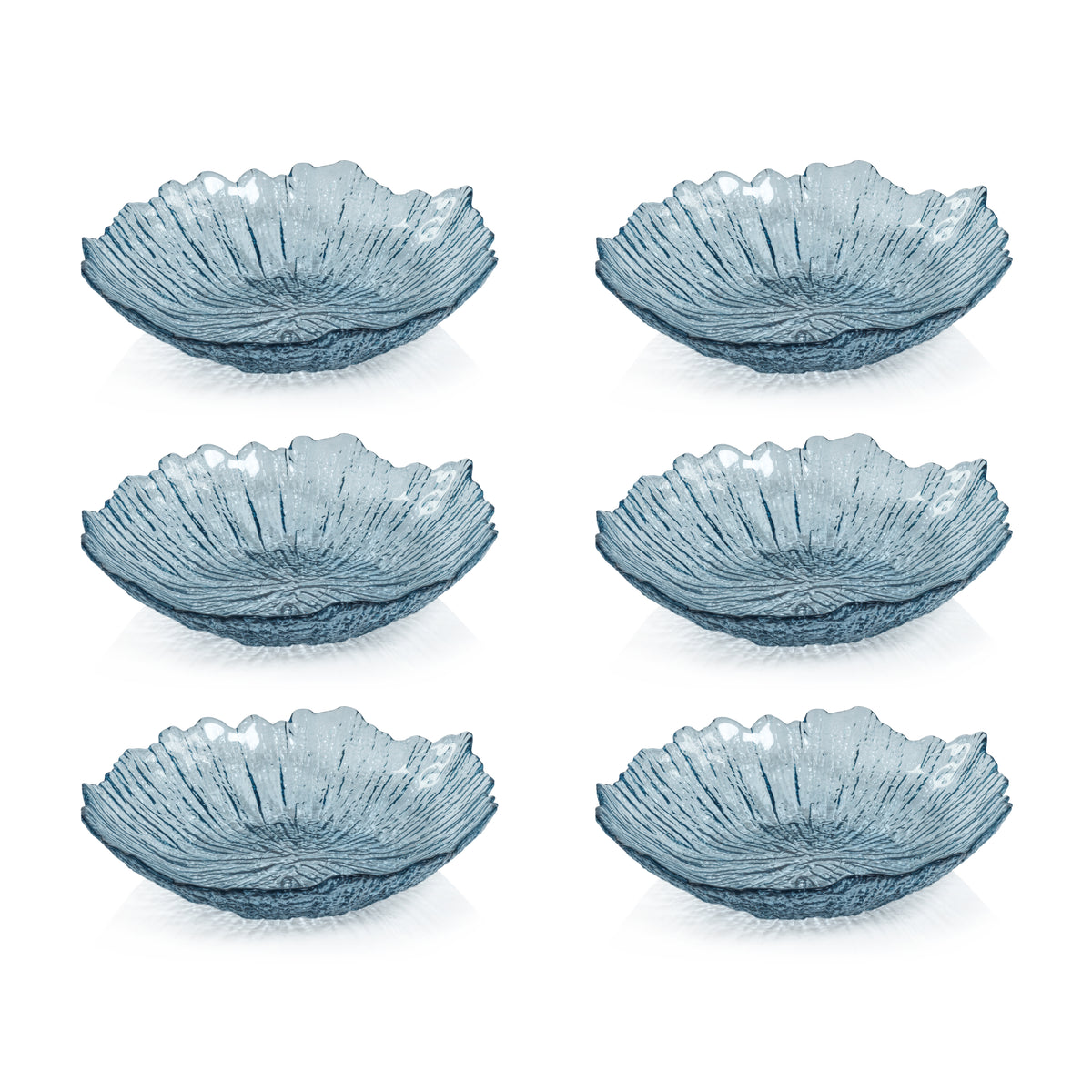 Zodax Axel Icy Sapphire Freeform Glass Serving Bowls, Set of 6