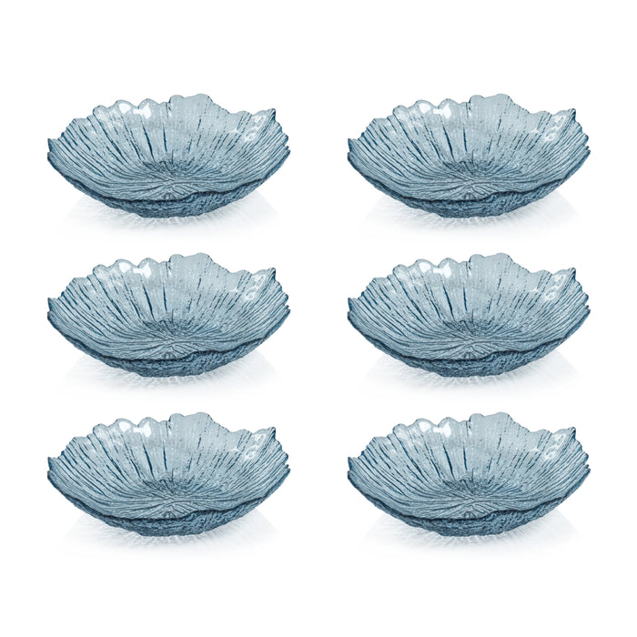 Zodax Axel Icy Sapphire Freeform Glass Serving Bowls, Set of 6