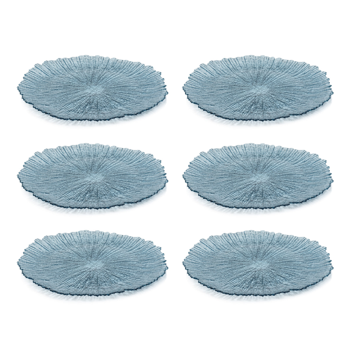 Zodax Axel Icy Sapphire 12.75" Glass Platters, Set of 6