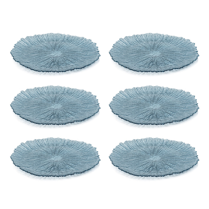 Zodax Axel Icy Sapphire 12.75" Glass Platters, Set of 6