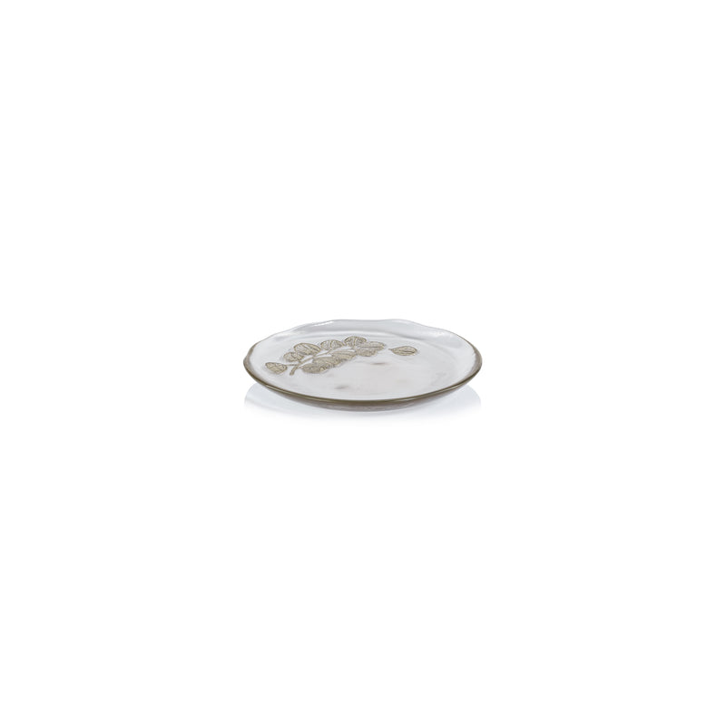 Zodax Jarrah Eucalyptus Design Glass Dessert Plates, Set of 6