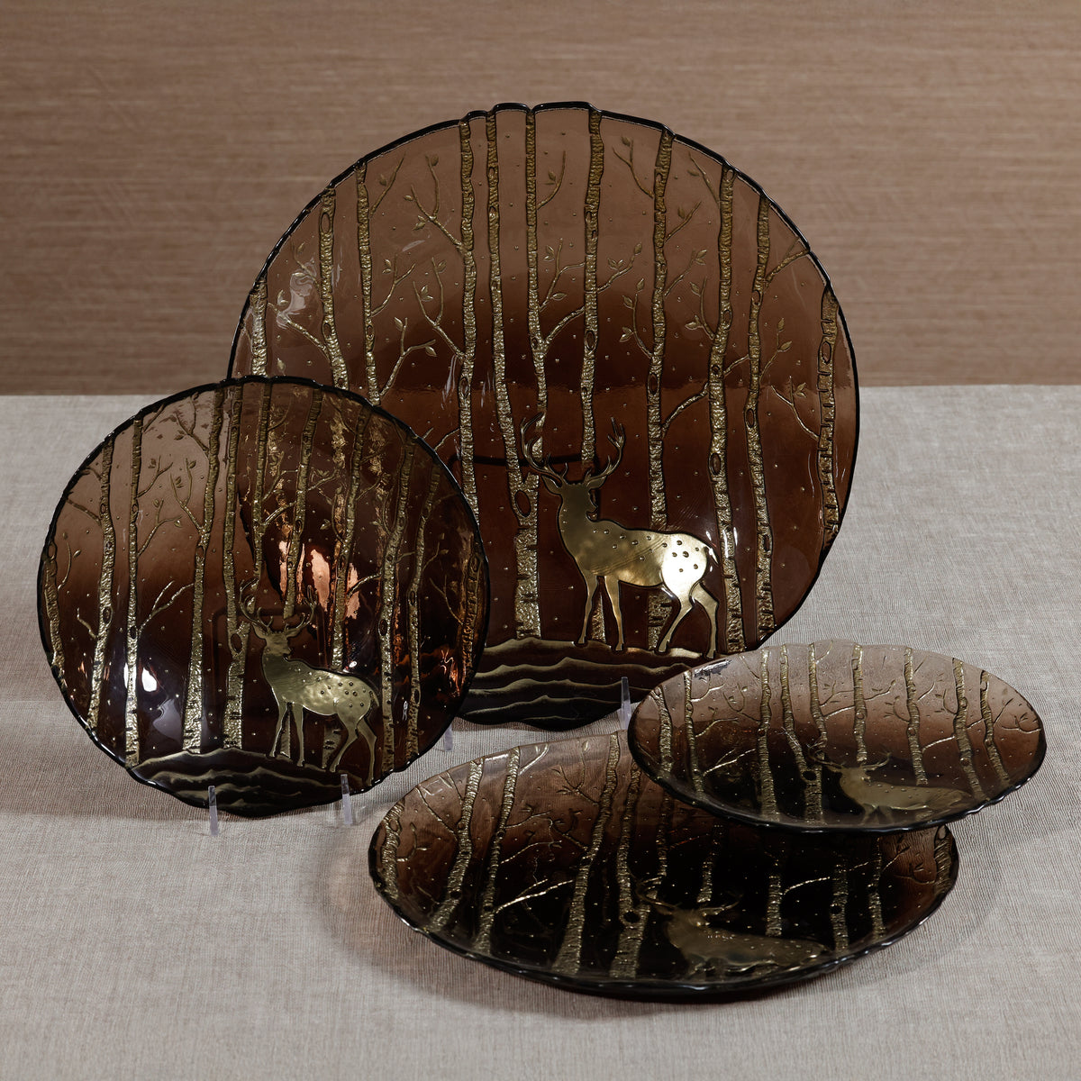 Zodax Wilderness Glass Dinner Plates, Set of 6, Taupe